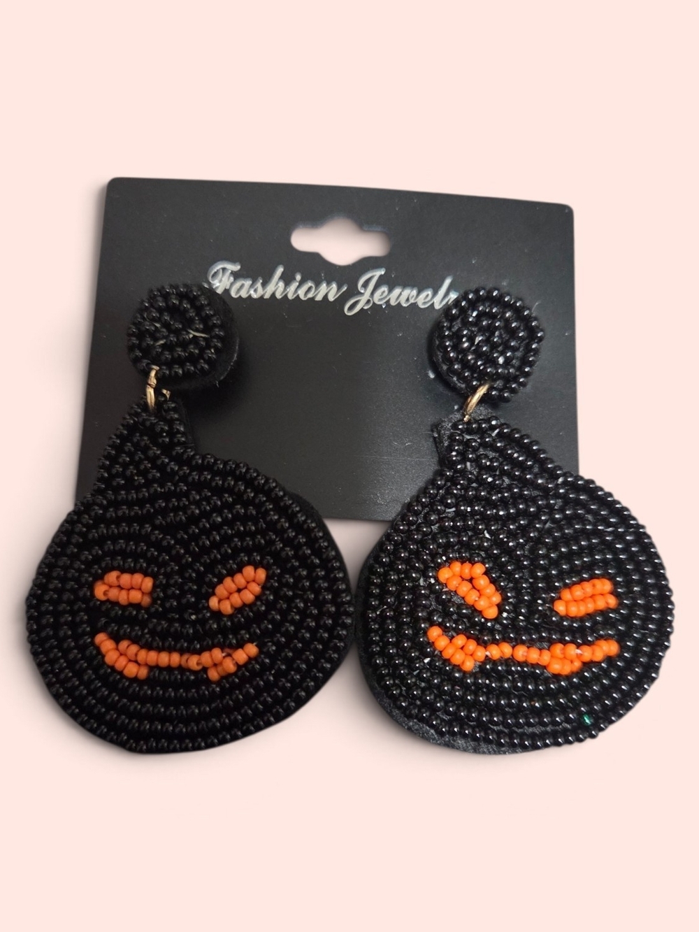 Fashion Jewelry Black & Orange Beaded Jack-o'-Lantern Drop Earrings